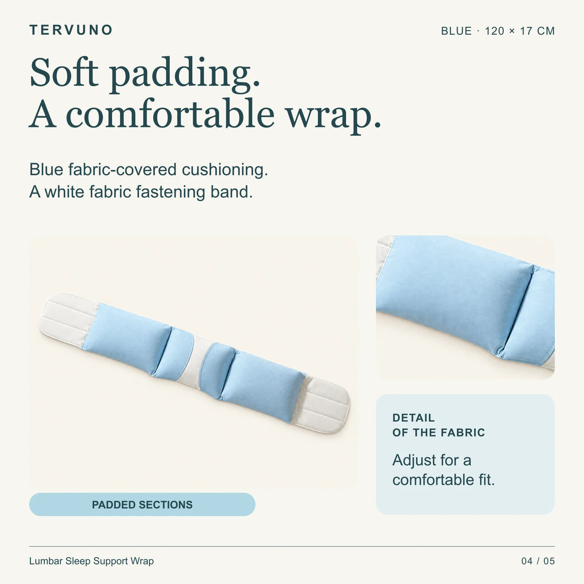 Close-up of the lumbar wrap blue fabric padding