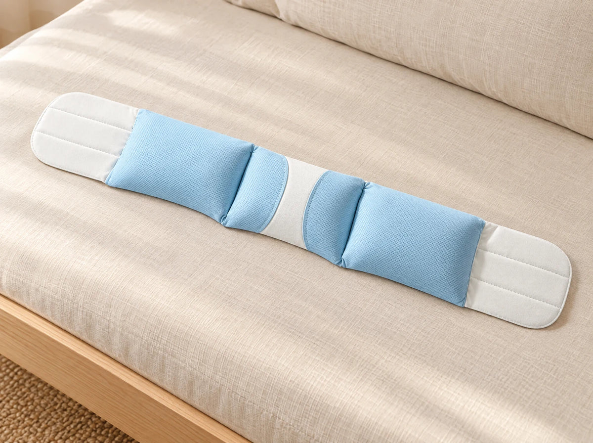 Blue mesh cushions and white fabric band.