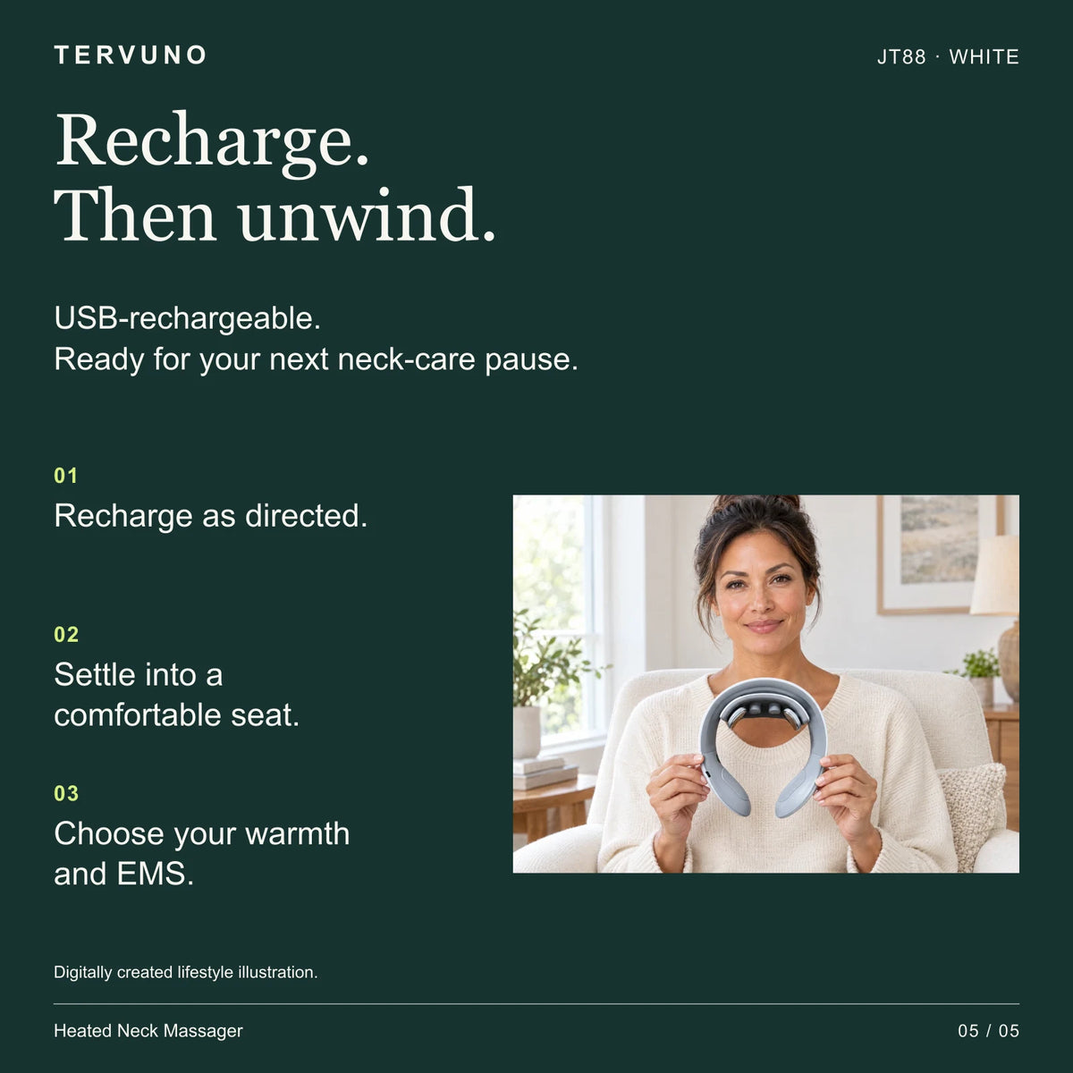 USB-rechargeable JT88 neck massager with three steps before a break